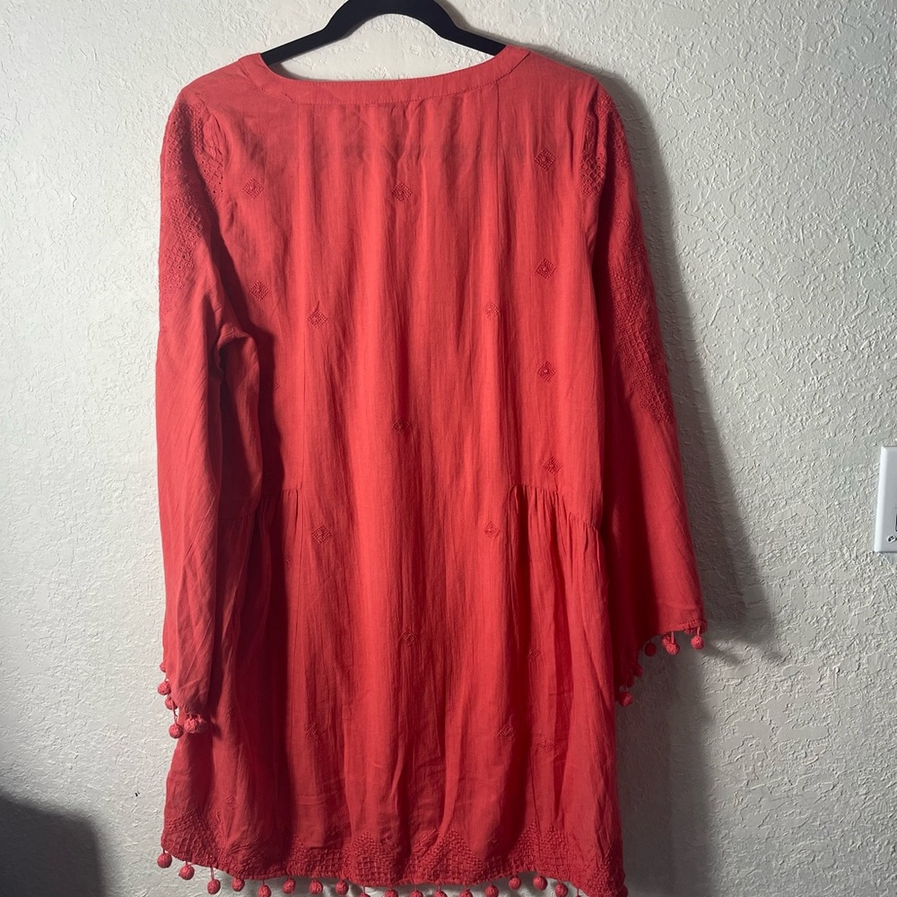 Sundance Cover-Up Tunic Dress Orange Nikkia Pom Pom Boho Embroidered Sz S - Picture 4 of 6